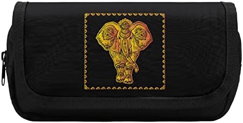 Caixa de lápis de elefante Bohemian Bolsa de caneta dupla com zíper de grande capacidade Penora de papelaria para o escritório