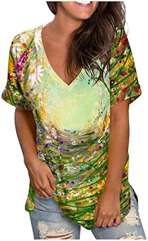 Tops de manga curta para mulheres para mulheres v pescoço de verão tops casuais impressão de manga curta solta camisetas