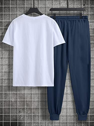 Roupa de duas peças de fioxa para homens, letra de letra, camiseta gráfica e calça de moletom da cintura