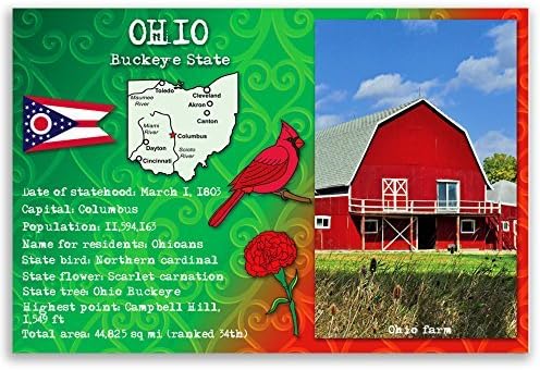 Conjunto de cartão postal de fatos do estado de Ohio de 20 cartões postais idênticos. Cartões postais com fatos e símbolos de estado. Fabricado nos EUA.
