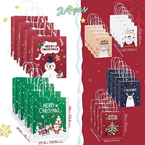 24pcs sacolas de presente de natal tamanhos variados Bolsa de presente de férias -Great for Party Christmas Gift, Holiday