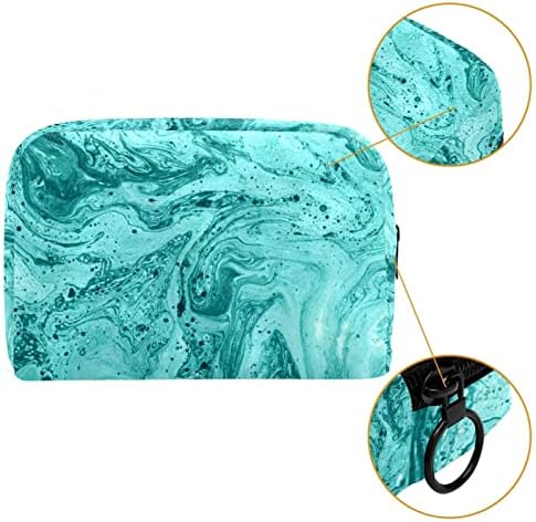 Bolsa de higiene pessoal, bolsa cosmética de maquiagem para homens, Menor, padrão de mármore turquesa