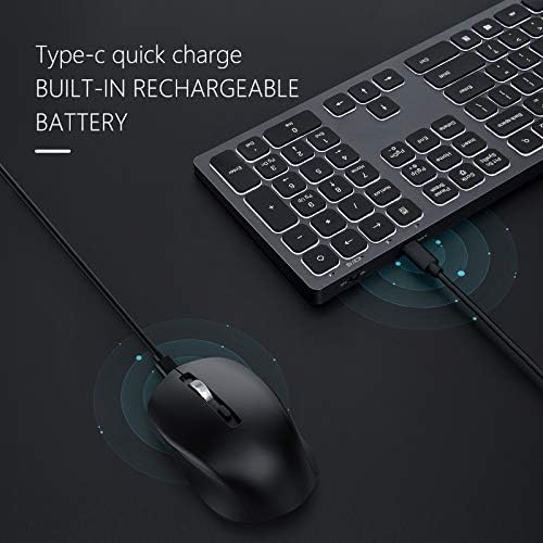 Teclado de retroilumação sem fio e combinação de mouse, Seenda iluminada teclado recarregável e mouse para laptop de