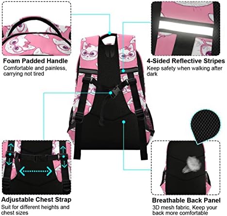 Jiponi Kittens rosa rosa cor de rosa mochila para meninas meninos estudantes bookbag de viagens de viagem backpack de mochila Daypack com cinta