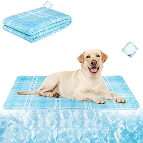 BeautyZoo Dog Refrigeing Tapete para cães grandes médios, almofada de resfriamento de animais reutilizáveis ​​para treinar dormindo, anti-deslizamento de estacos frios de animais de estimação, absorvente almofada de cama fria à prova d'água para caixas de canis, 28 x 47 azul