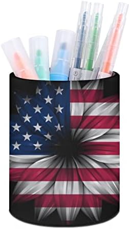 Titre de caneta impressa da bandeira dos EUA Flag Sunflower Copo de lápis para organizador de maquiagem do organizador