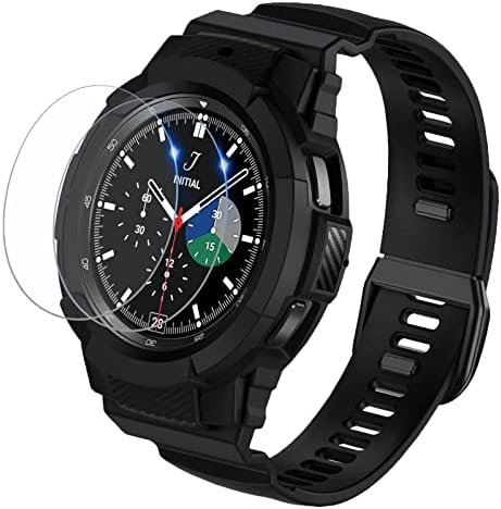 XYF Compatível para Galaxy Watch 4 Classic Band With Case Protector, [1 Uni-Body +2 Protectors] Caso de proteção esportiva com banda para Samsung Galaxy Watch4