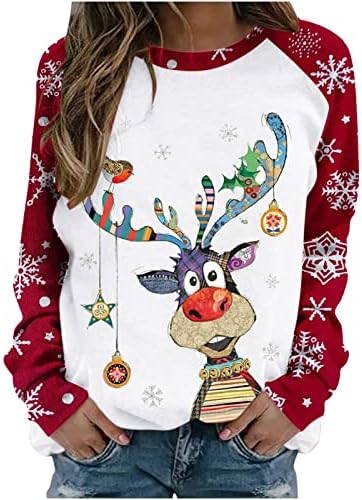 Sorto de Sweworkshirts Fandream Mulheres Trendy Feliz Natal O-Gobes Camisas Térmicas Relaxadas Combinetes Tops Casuais