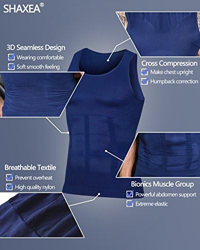 Camisa de compressão sem costura de Shaxea Men, Shapewear mais fina do corpo com controle de barriga, tampa do tanque de
