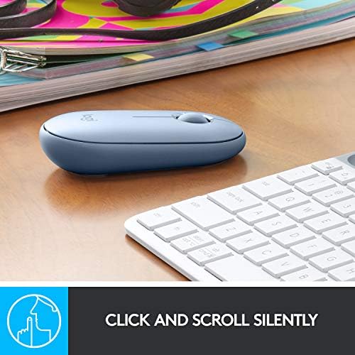 Mouse sem fio de seixos Logitech com Bluetooth ou receptor de 2,4 GHz, mouse silencioso e esbelto com cliques silenciosos, para laptop/notebook/ipad/pc/mac/chromebook - azul cinza