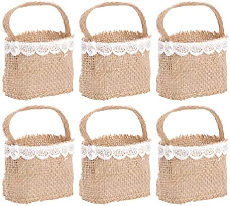 Kesyoo 6pcs Jute Basket Surlap Bag Wicker Flower Girl Basket Cookie Gift Basket para material