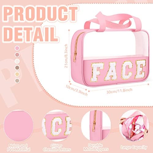 KACCTYEN 6 PCS Chenille Letter Makeup Saco Conjunto de maquiagem Preppy Clear Letter Bag cosmético PVC à prova d'água e organizador