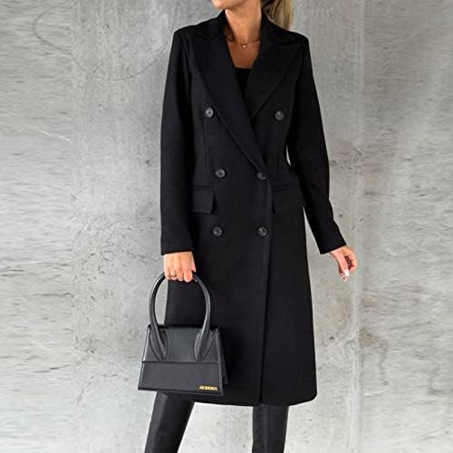 Tuianres Faux Wool Casacos para mulheres elegantes colarinho de entalhe slim cinturão longa para o vento casaco de ervilha de