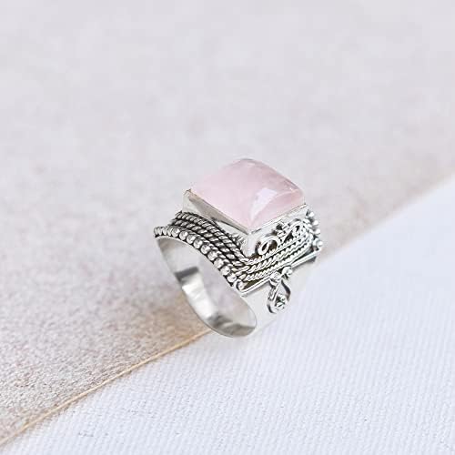 Yotreasure 12x12 mm quartzo rosa sólido 925 jóias de anel de declaração de prata esterlina de prata esterlina