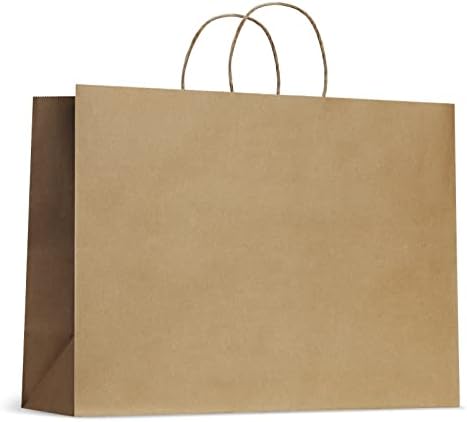 Ucgou 16x6x12 sacos de papel com alças 50pcs sacolas de presente marrons bolsas de compras grandes sacos de festas de festas