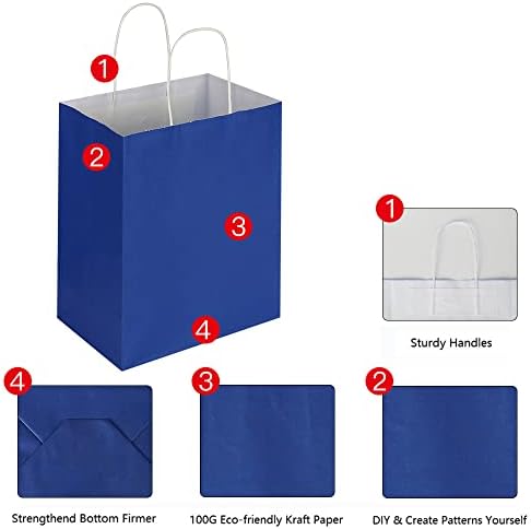 Oikss cada 100 pacote de 100 pacote marrom médio e azul kraft sacolas de papel com alças a granel