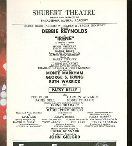 Irene, uma pré-Broadway Philadelphia Playbill + Debbie Reynolds, Carrie Fisher, George S. Irving, Ruth Warrick