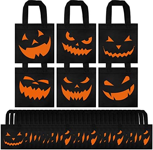 Elcoho 30 pacotes sacos de tratamentos de Halloween Halloween bolsas não tecidas Sacos de abóbora Flue ou tratam sacolas com alças para festas, 8 por 8 polegadas, 6 estilos