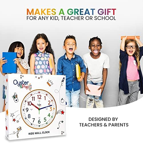 Oyster & Pop Learning Relógio Para crianças - Tendo tempo ensinando relógio - Crianças Relógios de parede para quartos - Decoração