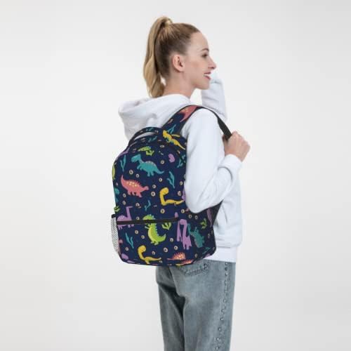 Dacawin Colorido Dinosaur Kids Backpack Para meninos meninas meninas leves de plantas do mar de plantas escolares bolsa