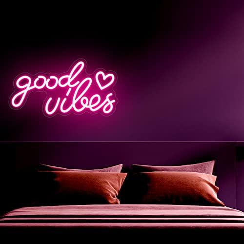 BIOIWGY Pink Good Vibes Néon Sign - Luzes de néon para o quarto, letras de neon LED para decoração de parede Good Vibes