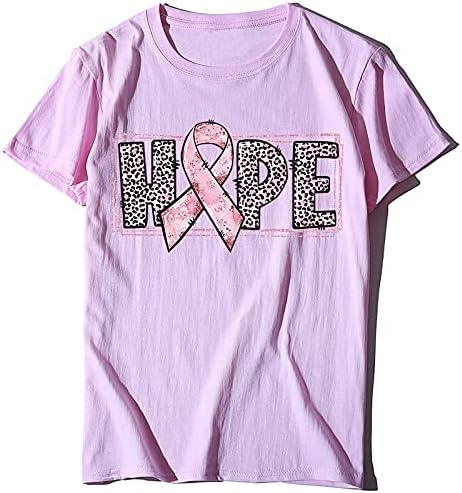 Consciência da fita de câncer de mama rosa Tops de camiseta impressa feminina pescoço redondo de manga curta camiseta simples