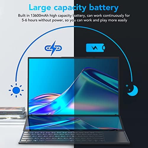 Laptop de tela dupla Jectse, laptop de 16 polegadas com tela de toque auxiliar de 14 polegadas, 13600mAh 8G RAM 1TB PCIE NVME