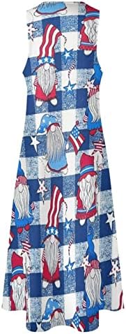 4 de julho Vestidos maxi para mulheres Logo Casual Summer Boho Dress Dress sem mangas Vestido de decote em V American Flowy Beach Dress