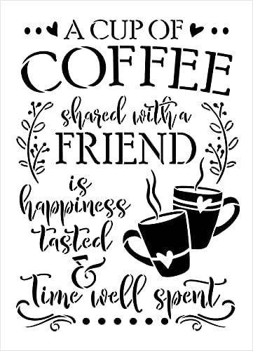 Coffee with Friend - Felicidade Provei estêncil por Studior12 | Decoração da casa da cozinha DIY | Craft & Paint Wood Sign | Modelo Mylar reutilizável | Selecione o tamanho