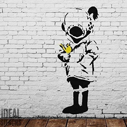 Banksy Space Girl & Bird Stencil | Decoração de casa reutilizável e estêncil de pintura a artesanato