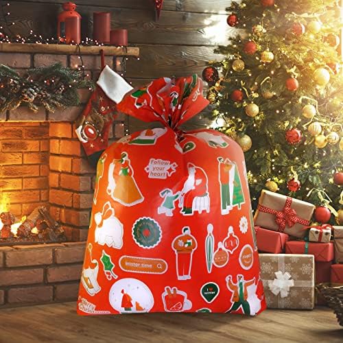 Bolsas de embrulho de embrulho de presente de Natal Jumbo de 4 pacote nicep com etiqueta e gravata, 36 ”x48” de plástico extra