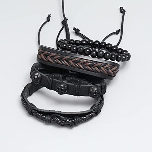 FLDC 4PCS Goth Skull Braided Leature Bracelet para homens para homens pulveiras de mangueira conjunta de cordão de