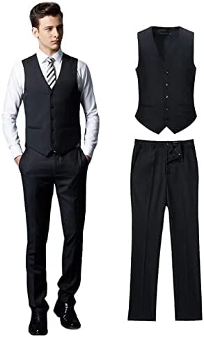 Ternos masculinos de Wehilion 2 peças Colete+calça Conjunto de coletes casuais de decote em V Fit Casual