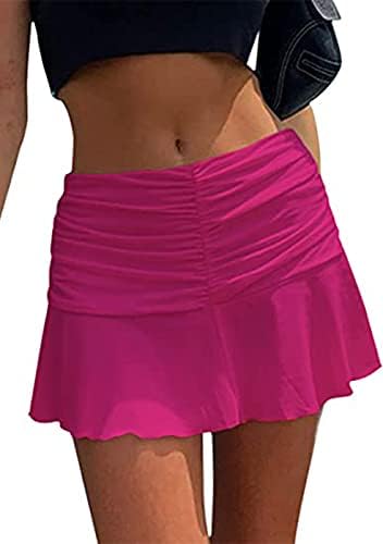 Mulheres Safrisior Ruched Ruffle Skirt Short High Waist