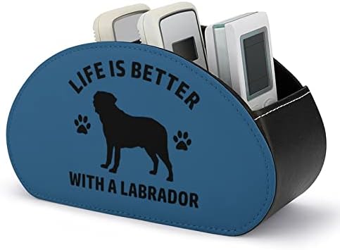 A vida é melhor com um suporte de controle remoto do Labrador/Caddy/Box/Bandey com 5 compartimentos PU Organizador de couro com