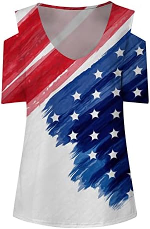 2023 Independence Day Tops patrióticos sexy ombro frio ombro americano camisetas de impressão de bandeira americana