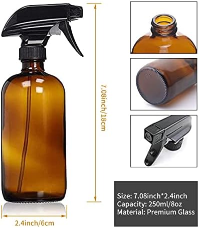 Nisorpa 16oz Garrafas de spray de vidro âmbar 6 Pacote Recipiente de óleos essenciais recarregáveis ​​com névoa de pulverizador