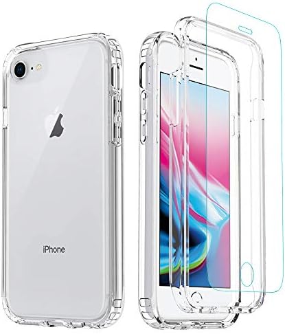 Misscase iPhone 8/ SE 2022 Caso, iPhone 7 Clear Case, [Protetor de tela de vidro temperado] Plástico rígido de protetor corporal completo e capa de TPU macia para iPhone 8/7 CLEAR