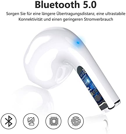 TOGEFFAFFENE WHERELE sem fio, Bluetooth 5.1 fones de ouvido de hi-fi de hi-fi com microfone e caixa de carregamento, fones de ouvido com controle de suria do controle de toque 24H para iPhone para iPhone Android