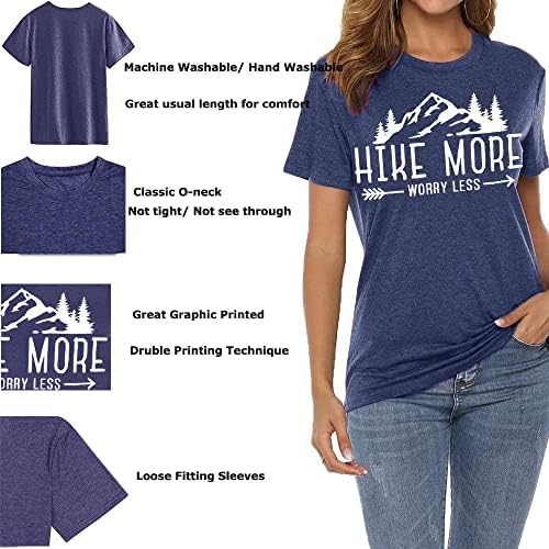 Jorlyen Mulheres Caminhadas de Mountain Graphic Camisetas Funnamente Caminhadas Mais Preocupadas Menos Tops Camisas de Férias