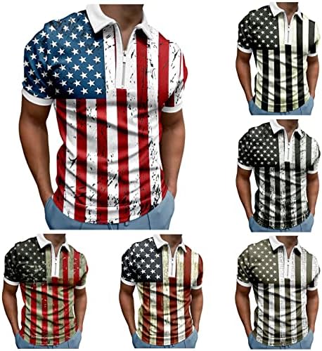 Xxbr camisas de pólo patriótico masculino, 4 de julho Retro American Flag 1/4 Zip Tops Tops Camisa de golfe de manga curta de verão