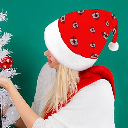 Lipstom de bandeira do Canadá Chapéu engraçado de Natal Cha transa de Papai Noel Plexh Short com punhos brancos para suprimentos de decoração de festa de férias de Natal