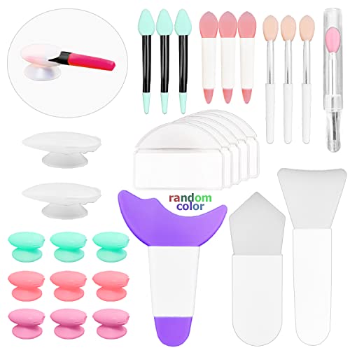 29 PCS Brilhos de lábios de silicone com tampa anti -perdida e bolsa EVA, maquiagem cosmética Spatula Face Mask Applicador Brush Batom