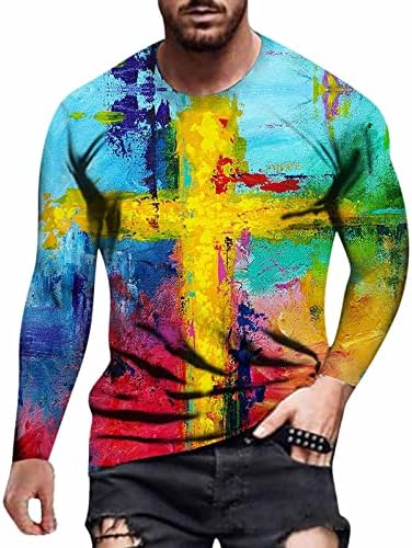 T-shirts de manga longa do soldado wocachi para homens, primavera 3d street fé jesus cross print workout athletics tee tops