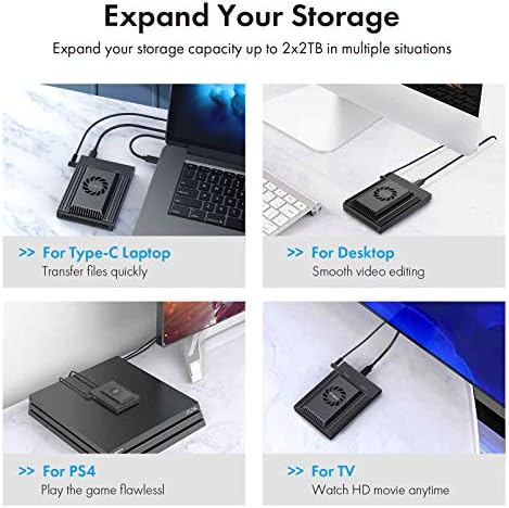 Estação de docking nVME da INEO Dual-bay, USB C para NVME SSD Gabinete para M Key PCIE 2242 2260 2280 M.2 SSDs, Duplicador de clone