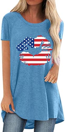 4 de julho Túnicas de bandeira dos EUA para mulheres Hidding thiding camisetas de verão Casual Holida de manga curta