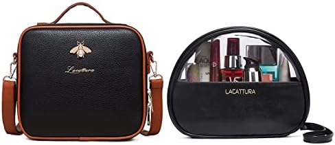 Bolsa de maquiagem de viagem clara de Lacattura e bolsa cosmética de couro, bolsa de bolsa portátil com zíper para mulheres/meninas