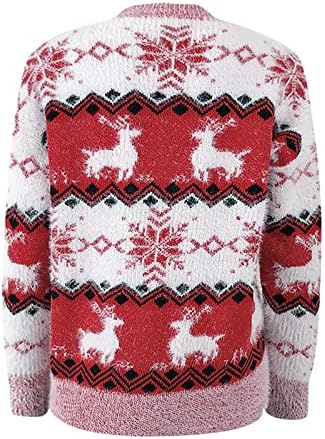 Ymosrh feminino feio suéter de natal suéter Snowflake Fawn Knit Sweater solto