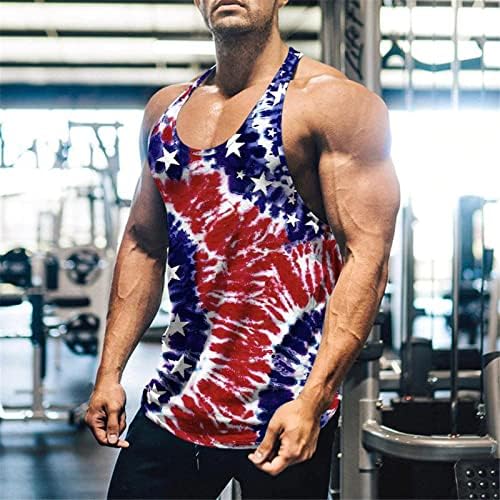 Tampas de tanques patrióticos masculinos do UBST, 4 de julho TIY Dye American Flag Flag Sleesess Tops Treping Stringer