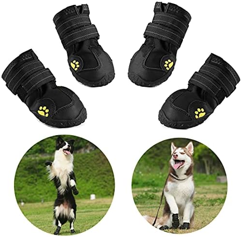 Protetor de pata de botas de cachorro aqh, sapatos de cachorro à prova d'água para externo com acabamento reflexivo de solas de borracha